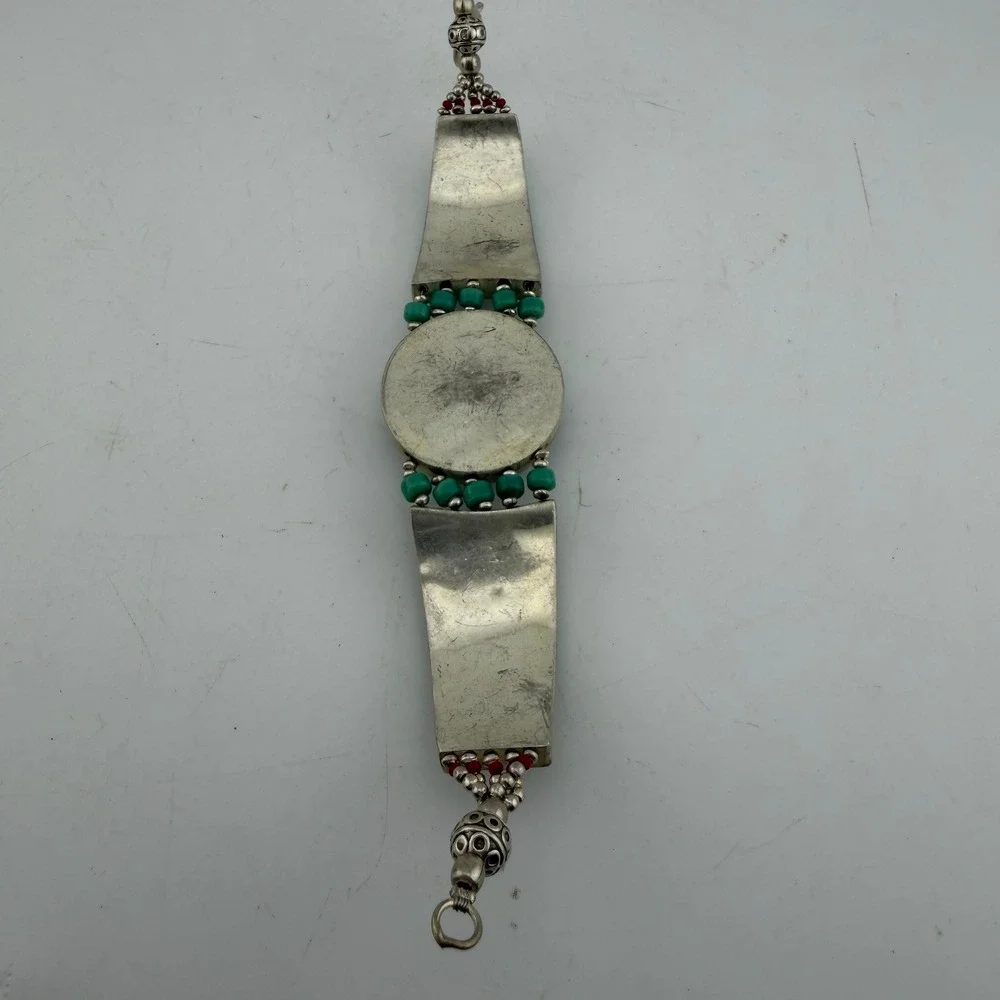 Tibetan Lapis Southwestern Boho Turquoise Coral Inlay Cuff Bracelet